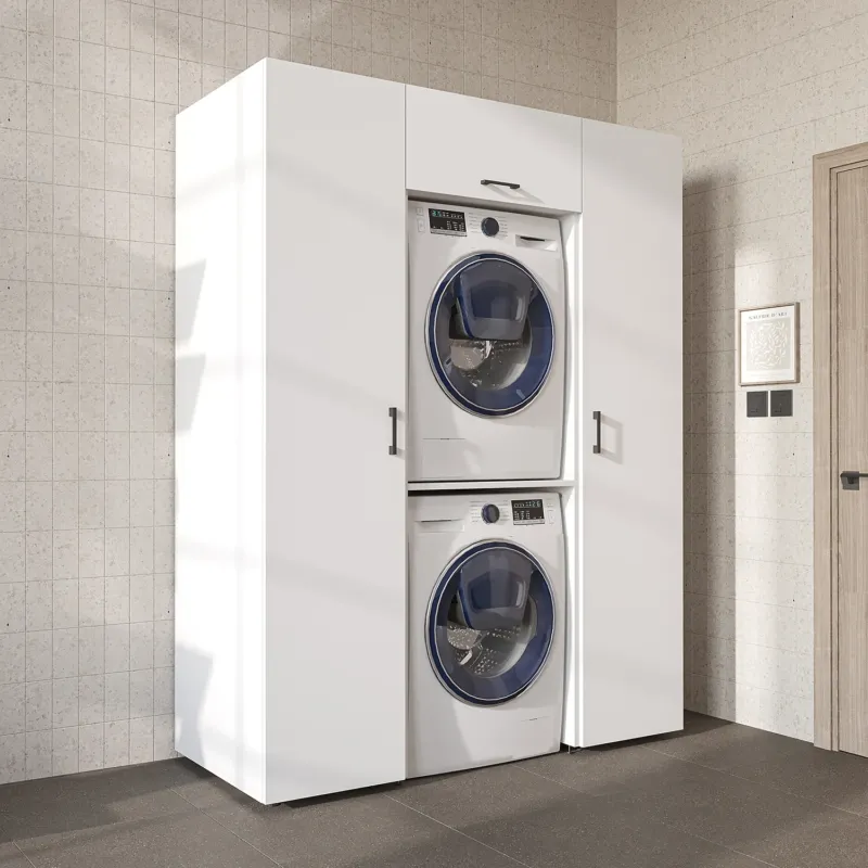 Roomart Schrankwand DUO-I, 157 cm, mit 2 Hochschränken und Oberschrank für Waschmaschine & Trockner, in 2 Farben