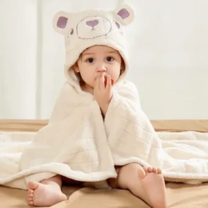 Baby Hooded Bath Towel Organic Cotton Bear Design 0-3 Years - Product showcase