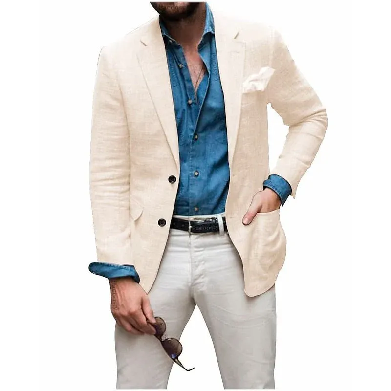 Linen Summer Blazer Classic Ivory Two-Button Design - Product showcase