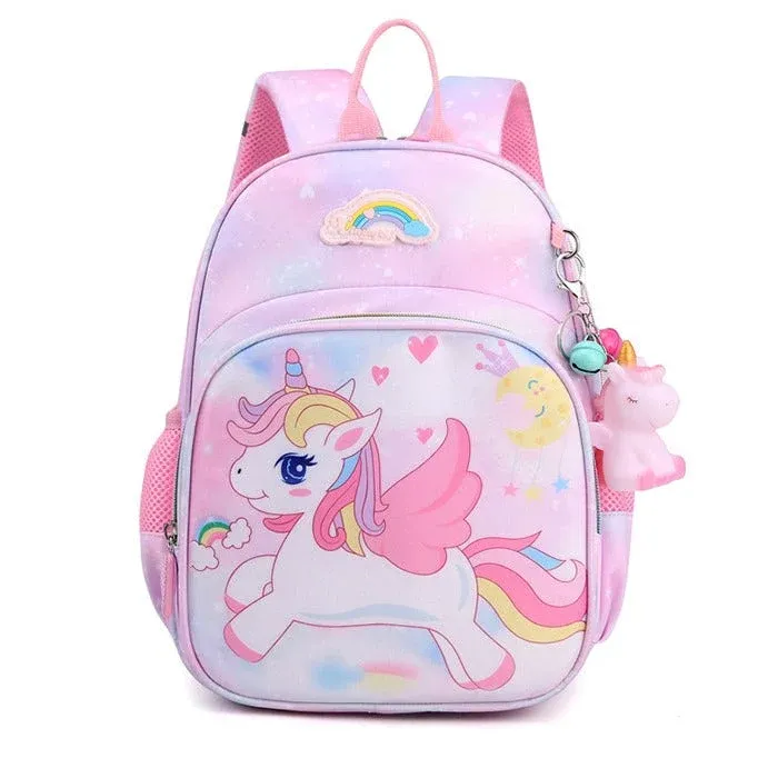 Kids Unicorn Backpack Pastel Rainbow Design With Charm - Product showcase