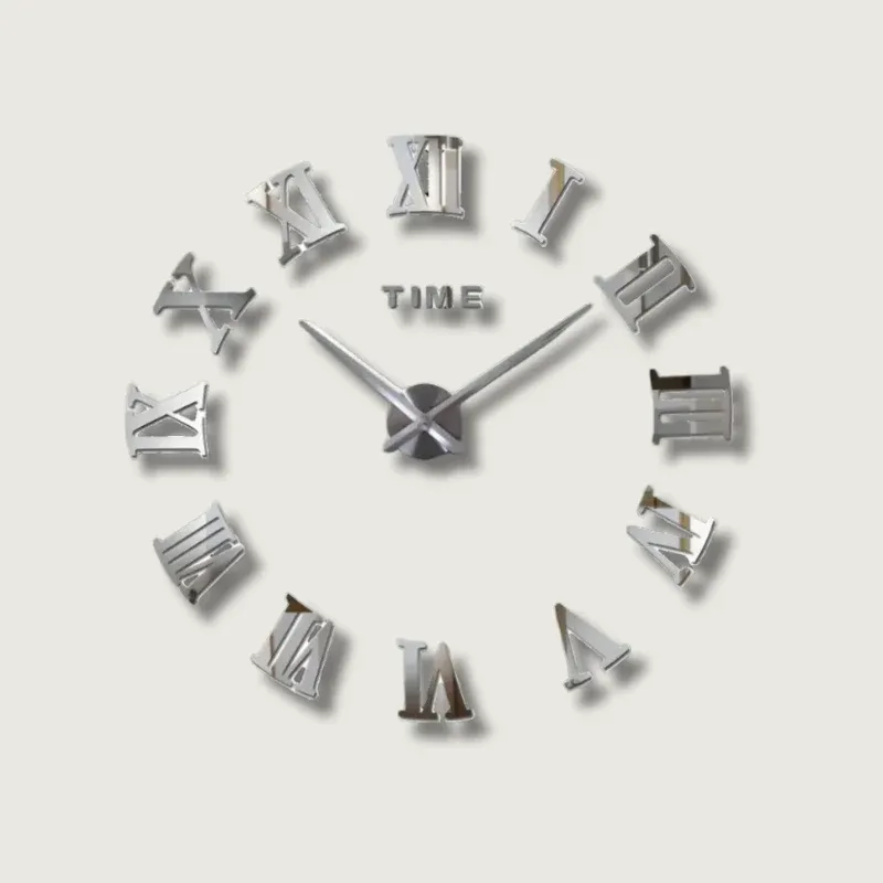 Modern Wall Clock Roman Numeral Silver Mirror Design - Product showcase