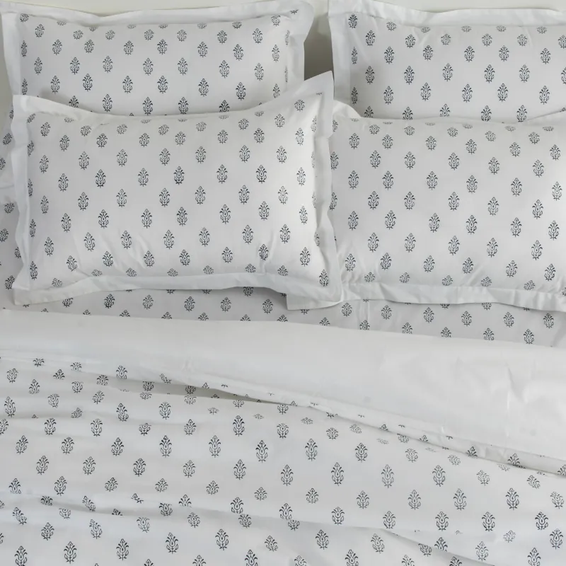 Bed Sheet Hand Block Printed "Ivy" - LOVE FOR WHITE