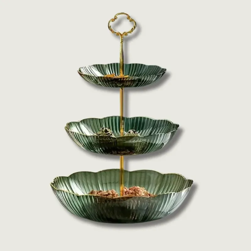 Three Tier Serving Stand Sage Green Fluted Design - Product showcase