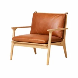 Rén Lounge-Sessel, large, Eiche, Kissen m. cognac Leder