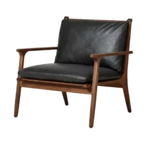 Rén Lounge-Sessel, large, Walnuss, Kissen m. schwarzem Leder