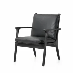 Rén Lounge-Sessel, small, Schwarz Eiche, Kissen m. Schwarz Leder