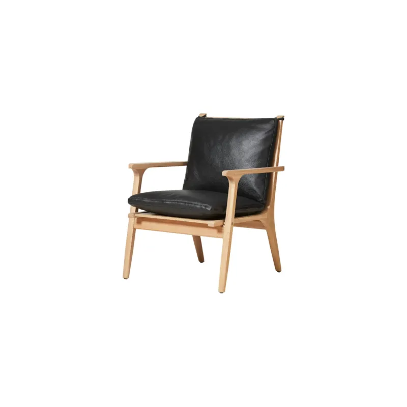 Rén Lounge-Sessel, small, Eiche, Kissen m. schwarzem Leder