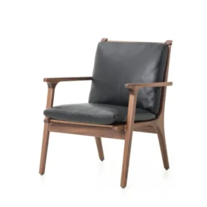 Rén Lounge-Sessel, small, Walnuss, Kissen m. Schwarz Leder
