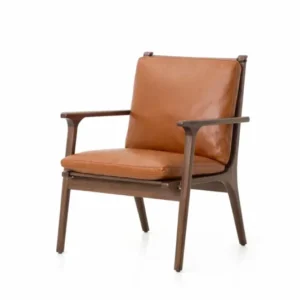 Rén Lounge-Sessel, small, Walnuss, Kissen m. Cognac Leder