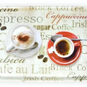 Kaffeetablett Groß, Melamintablett mit Aufdruck, Muster: Espresso, Rechteckiges Getränketablett 38x26 cm
