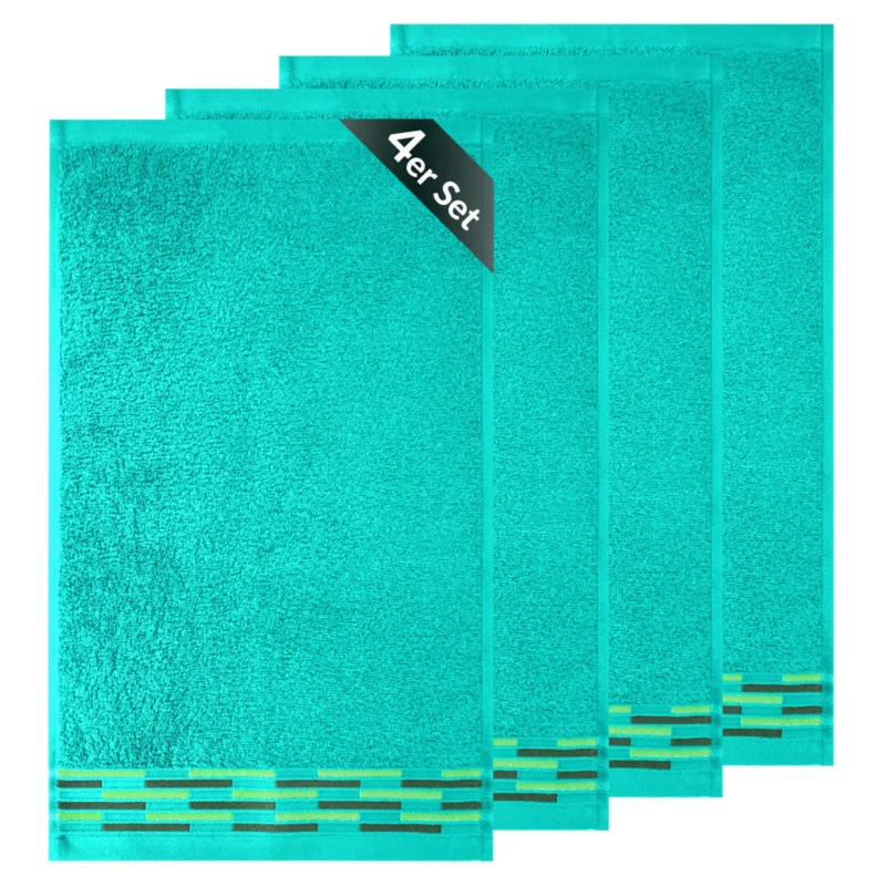 Gäste Handtuchset 30x50 cm Türkis - Meer, Lugano 4 Stück kleine Handtücher