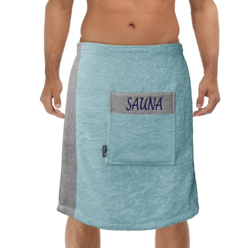 Saunakilt Herren 55x140 cm | Lima Saunahandtuch mit Klettverschluss Blau - Pastellblau