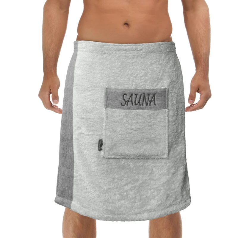Saunakilt Herren 55x140 cm | Lima Saunahandtuch mit Klettverschluss Grau - Eisgrau