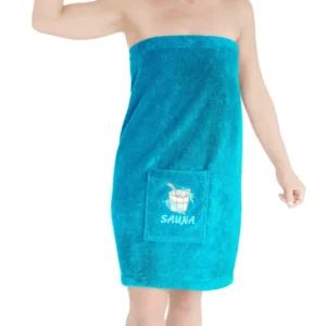 Saunakilt Damen Blau - Aquamarin, Saunatuch mit Klettverschluss XS - M