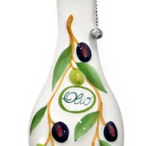 Handgemachte Ölflasche mit Ausgießer 500 ml im Olivendesign aus Italienischer Keramik, Größe 23 cm