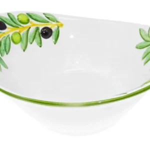 Handgemachte Italienische Keramikschale im Olivendesign, Ovale Salatschüssel Keramik 25x21x8,5 cm