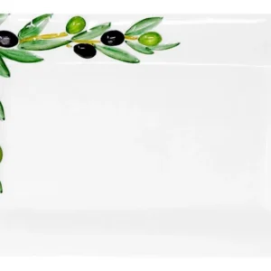 Handgemachte, Rechteckige Servierplatte aus Italienischer Keramik, Fleischplatte im Olivendesign, Servierteller 32x20 cm