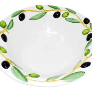 Handgemachte Keramikschale, Runde Servierschüssel Italienischer Keramik im Olivendesign, Servierschale Größe 26 cm, Tief 6 cm