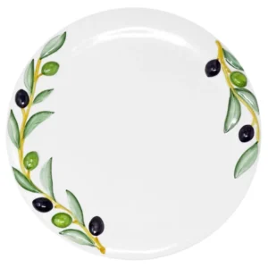 Handgemachter Runder Essteller aus Italienischer Keramik, Großer Servierteller im Olivendesign, Platzteller 27 cm
