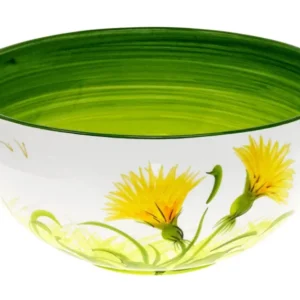 Servierschüssel Keramik Motiv: Pusteblume, Obstschale rund 26 cm, Italienische Salatschüssel