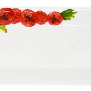 Handgemachte Rechteckige Servierplatte aus Italienischer Keramik im Tomatendesign, Servierteller 24x13 cm