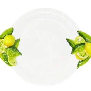 Handgemachter Frühstücksteller Rund aus Italienischer Keramik im Zitronendesign, Essteller 27x20 cm