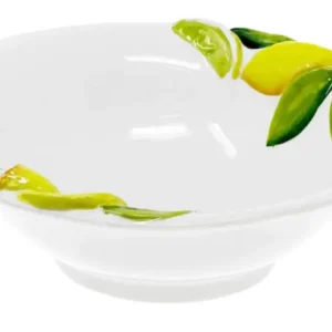 Handgemachte Runde Salatschüssel aus Italienischer Keramik im Zitronendesign, Keramikschale 26 cm