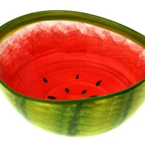 Handgemachte Obstschale Melone, Servierschale aus Italienischer Keramik in Melonenoptik, Runde Salatschüssel 24 cm