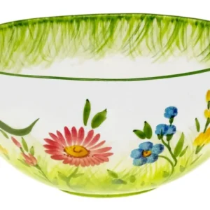 Handgemachte Große Salatschale, Pastaschüssel mit Blumenwiesen Muster, Italienische Keramik Schale 27 cm