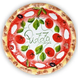 Handgemachter Pizzateller Tomate Mozzarella aus Italienischer Keramik, Großer Teller Rund 33 cm