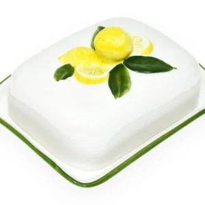 Handgemachte Butterdose aus Italienischer Keramik Relief Zitronen Größe 18x14 cm
