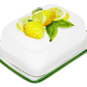 Handgemachte Butterdose aus Italienischer Keramik Zitronen Relief Größe 12x9 cm