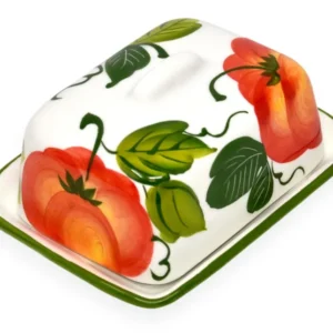 Handgemachte Butterdose aus Italienischer Keramik Tomate bemalt Größe 12x9 cm