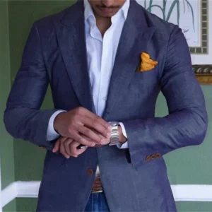 Cotton Linen Blazer Navy Summer Professional Jacket - Product showcase